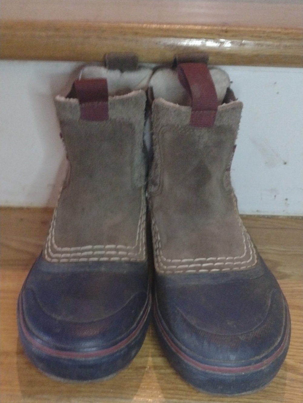 Vans Brown and Navy Pull-On Leather-Suede Boots